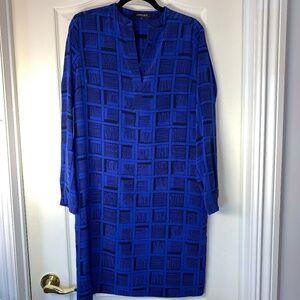 Jaeger European Size 12 Blue & Black Geometric Shift Dress Fully Lined Workwear